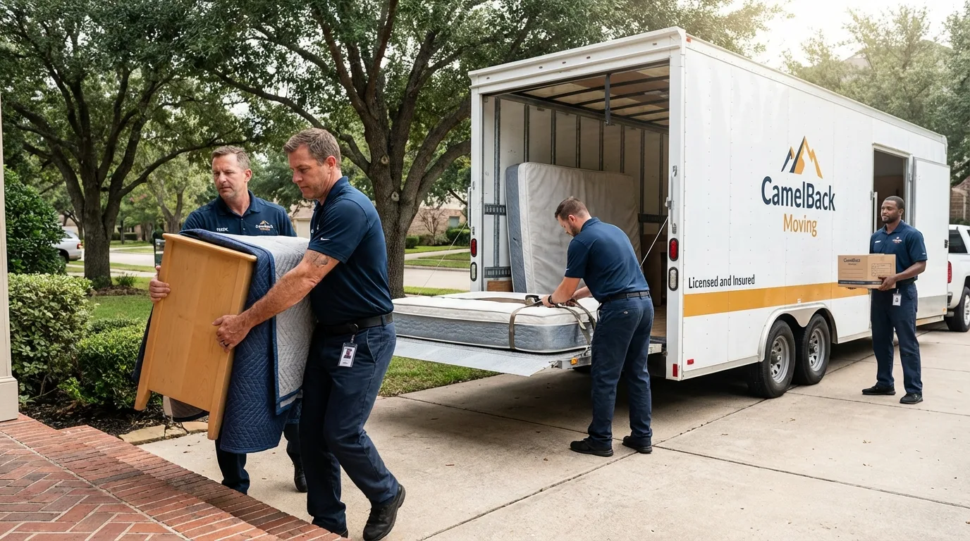 Crew loading residential truck for cross-state move from Centralia, MO
